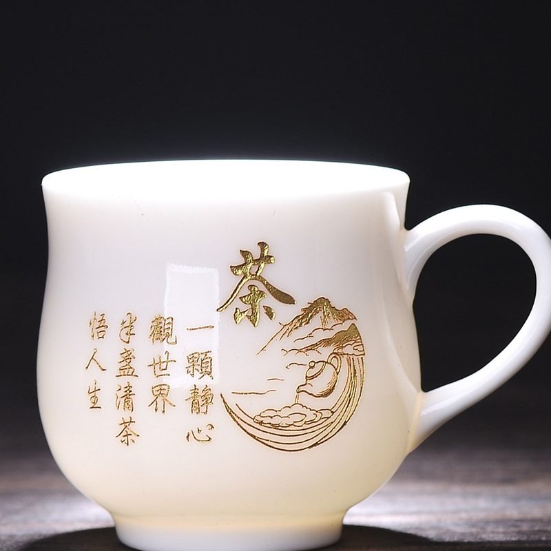 白瓷带把品茗杯 家用主人杯 细节图1