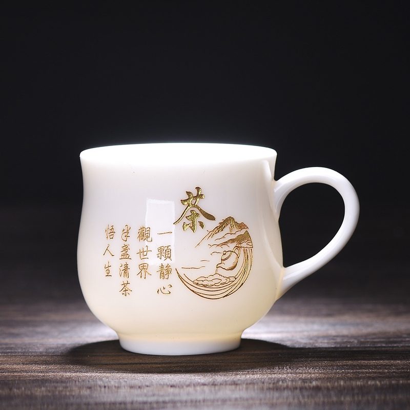 白瓷带把品茗杯 家用主人杯