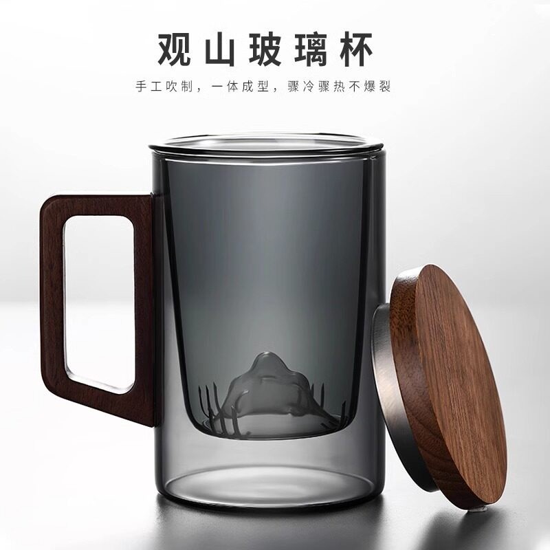 玻璃茶水分离杯 带滤网
