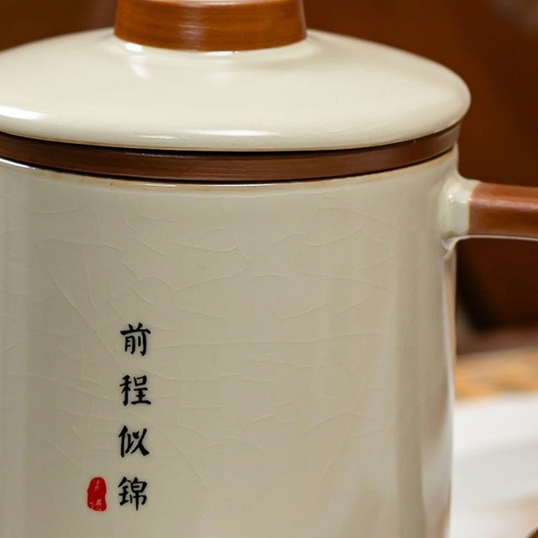 汝窑带盖办公杯 细节图2